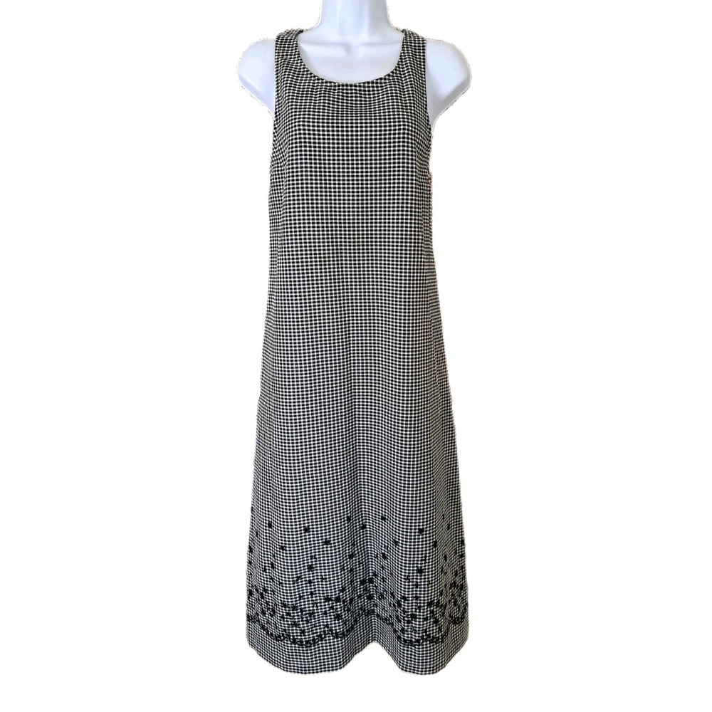 Talbots Midi Sundress 4P Black & White‎ Check Embroidered Sleeveless Sheath Tank